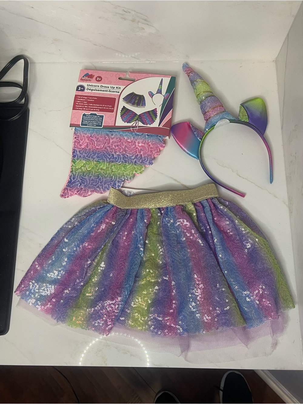Unicorn Sequin Skirt & Headband Costume Set - Multicolor